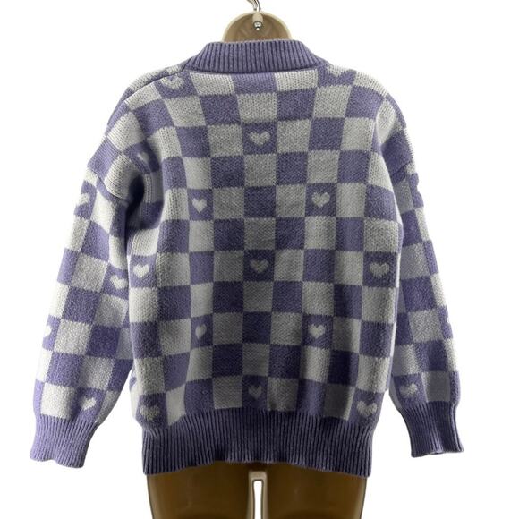 Kuromi Cinnamoroll My Melody Pompompurin Lavender Check Cardigan One Size - Picture 3 of 4